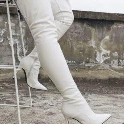 White Thigh High Boots Womens Solid Color Pointed Toe Stiletto Heel Over The Knee Boots -UK Winter Shoes Sales 2023 0127f7d3 f4f0 4fb1 a710 ef52ba52e861