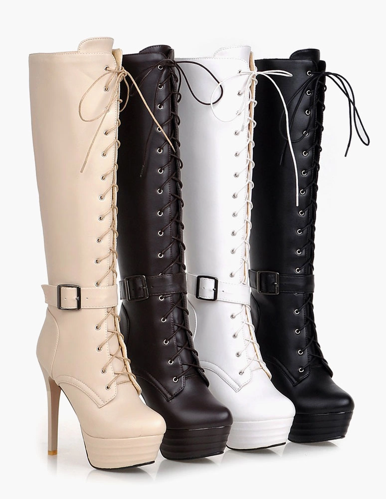 Platform Knee High Boots Womens Patent Lace Up Round Toe Stiletto Heel Winter Boots 11 Platform Knee High Boots Womens Patent Lace Up Round Toe Stiletto Heel Winter Boots - Image 9