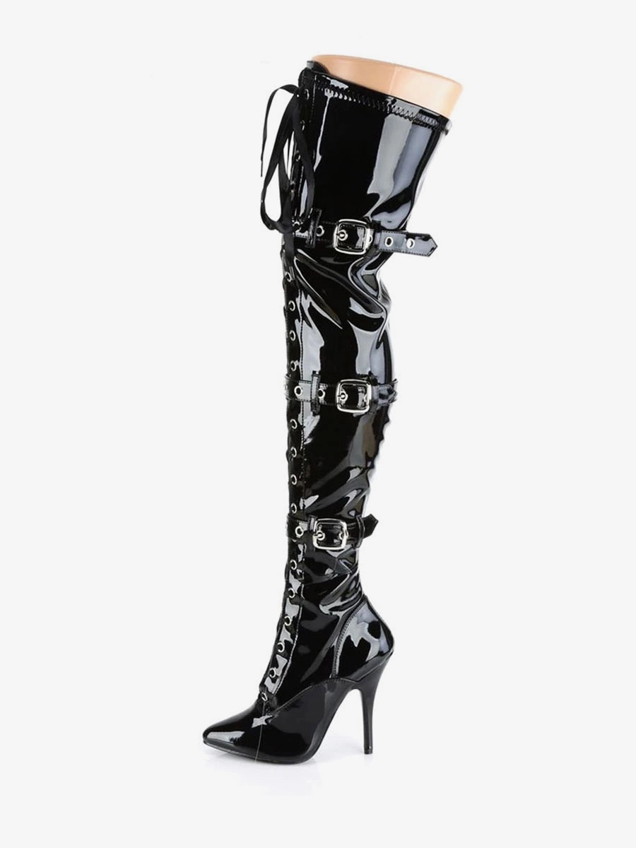 Women Sexy Boots Pointed Toe Zipper Sequins Stiletto Heel Rave Club Black Silver Thigh High Boots 5 Women Sexy Boots Pointed Toe Zipper Sequins Stiletto Heel Rave Club Black Silver Thigh High Boots - Image 3