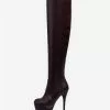 Platform Thigh High Boots Womens Solid Color Bright Leather Round Toe Stiletto Heel Boots