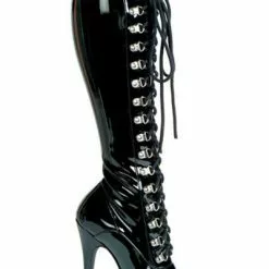 Black 4 1/10" High Heel Lace-Up Patent Leather Womens Sexy Boots