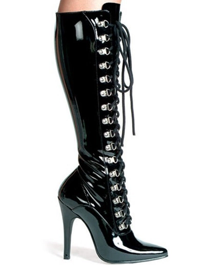 Black 4 1/10" High Heel Lace-Up Patent Leather Womens Sexy Boots 3 Black 4 1/10" High Heel Lace-Up Patent Leather Womens Sexy Boots