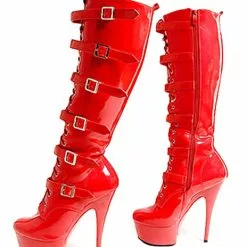 Pole Dance Shoes Platform High Heel Boots Women's Knee Length Club Sexy Shoes Buckle Punk Pole Dancing Patent Heel Boots Stripper Shoes