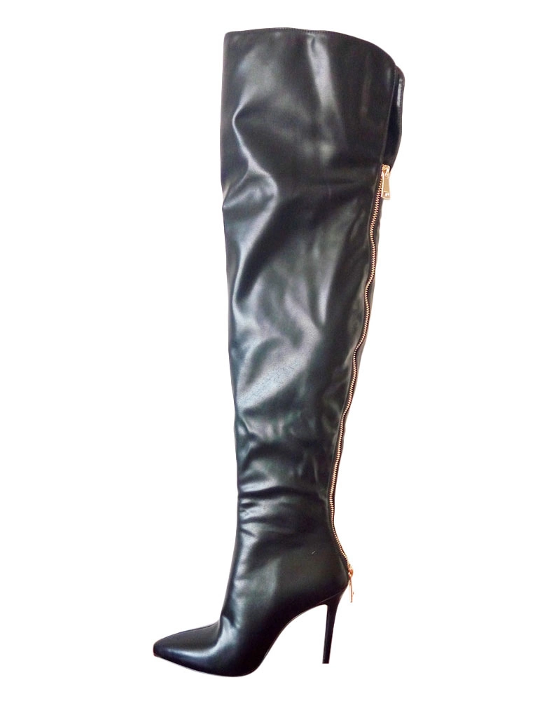Black Thigh High Boots Womens Zipped Pointed Toe Stiletto Heel Boots 7 Black Thigh High Boots Womens Zipped Pointed Toe Stiletto Heel Boots - Image 5