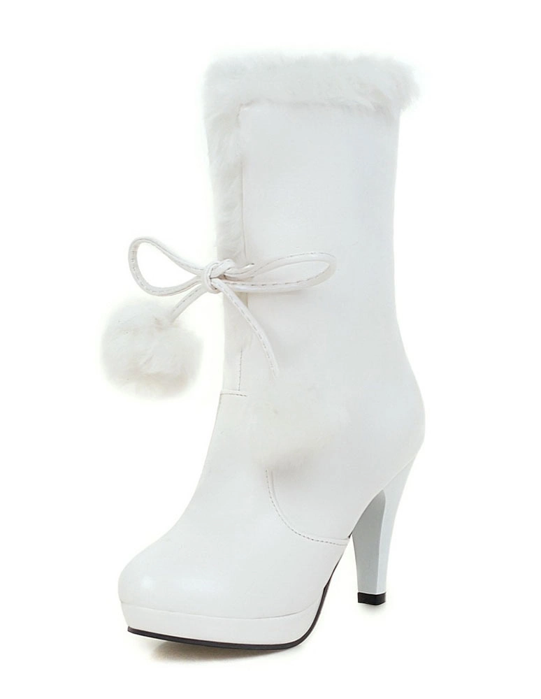 White Xmas Winter Boots Fur Top High Heel Platform Boots 3 White Xmas Winter Boots Fur Top High Heel Platform Boots