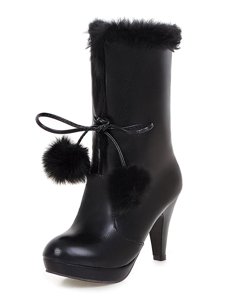 White Xmas Winter Boots Fur Top High Heel Platform Boots 4 White Xmas Winter Boots Fur Top High Heel Platform Boots - Image 2