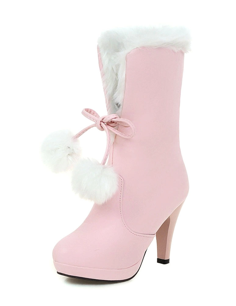 White Xmas Winter Boots Fur Top High Heel Platform Boots 5 White Xmas Winter Boots Fur Top High Heel Platform Boots - Image 3