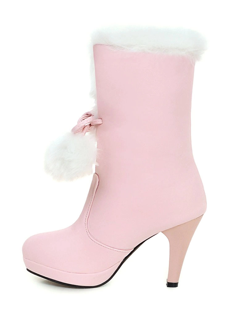 White Xmas Winter Boots Fur Top High Heel Platform Boots 6 White Xmas Winter Boots Fur Top High Heel Platform Boots - Image 4