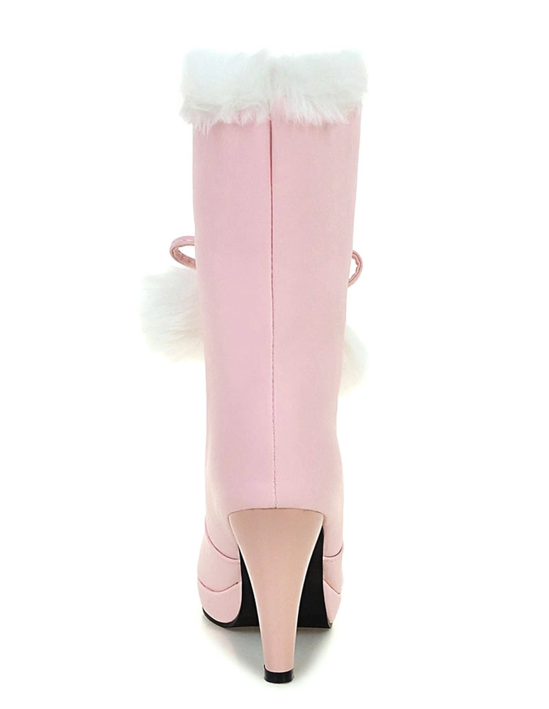 White Xmas Winter Boots Fur Top High Heel Platform Boots 7 White Xmas Winter Boots Fur Top High Heel Platform Boots - Image 5