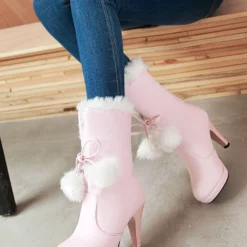 White Xmas Winter Boots Fur Top High Heel Platform Boots 15 White Xmas Winter Boots Fur Top High Heel Platform Boots -UK Winter Shoes Sales 2023 201612091606119242575