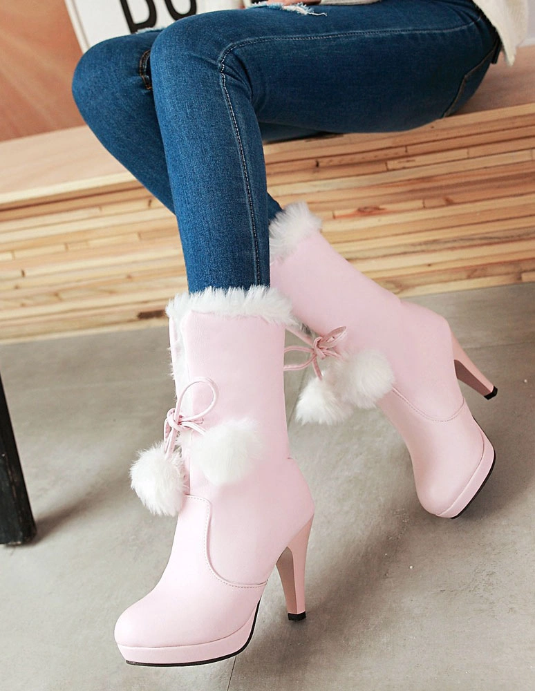 White Xmas Winter Boots Fur Top High Heel Platform Boots 9 White Xmas Winter Boots Fur Top High Heel Platform Boots - Image 7