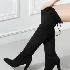 Thigh High Boots Womens Suede Lace Up Pointed Toe Chunky Heel Over The Knee Boots -UK Winter Shoes Sales 2023 201707141503313127729