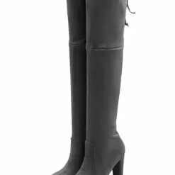 Thigh High Boots Womens Suede Lace Up Pointed Toe Chunky Heel Over The Knee Boots -UK Winter Shoes Sales 2023 201707141503322148524