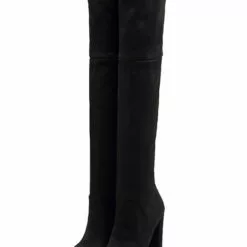 Thigh High Boots Womens Suede Lace Up Pointed Toe Chunky Heel Over The Knee Boots