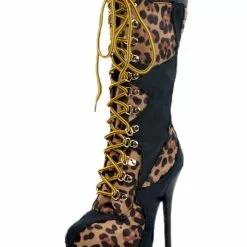 Black Sexy Boots Women's Platform Leopard Printed Lace Up High Heel Boots