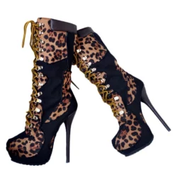 Black Sexy Boots Women's Platform Leopard Printed Lace Up High Heel Boots -UK Winter Shoes Sales 2023 201709151627442294197