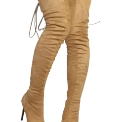 Thigh High Boots Womens Micro Suede Lace Up Pointed Toe Stiletto Heel Over The Knee Boots -UK Winter Shoes Sales 2023 201709271114074312631