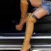 Platform Thigh High Boots Womens Nubuck Lace Up Almond Toe Stiletto Heel Over The Knee Boots -UK Winter Shoes Sales 2023 201710091442504614550