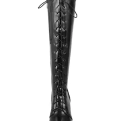 Knee High Boots Womens Solid Color Lace Up Pointed Toe Chunky Heel Boots -UK Winter Shoes Sales 2023 201710091531560098660