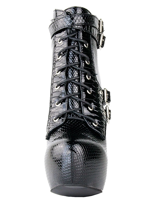 Black Ankle Boots High Heel Stiletto Lace Up Almond Toe Plus Size Buckled Booties For Women 4 Black Ankle Boots High Heel Stiletto Lace Up Almond Toe Plus Size Buckled Booties For Women - Image 2