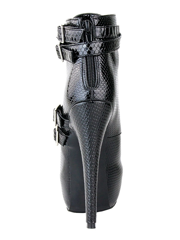 Black Ankle Boots High Heel Stiletto Lace Up Almond Toe Plus Size Buckled Booties For Women 5 Black Ankle Boots High Heel Stiletto Lace Up Almond Toe Plus Size Buckled Booties For Women - Image 3