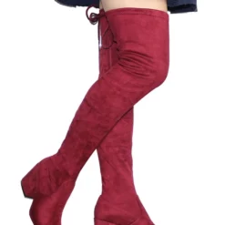 Womens Thigh High Boots Elastic Fabric Solid Color Square Toe Chunky Heel Boots -UK Winter Shoes Sales 2023 201710181447095905015