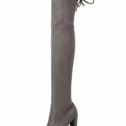 Thigh High Boots Womens Stretch Satin Sanding Lace Up Round Toe Chunky Heel Over The Knee Boots -UK Winter Shoes Sales 2023 20171018160933510116