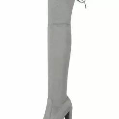 Thigh High Boots Womens Stretch Satin Sanding Lace Up Round Toe Chunky Heel Over The Knee Boots -UK Winter Shoes Sales 2023 201710181609338856493