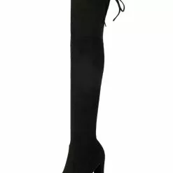 Thigh High Boots Womens Stretch Satin Sanding Lace Up Round Toe Chunky Heel Over The Knee Boots -UK Winter Shoes Sales 2023 201710181609342403267