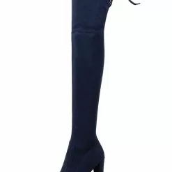 Thigh High Boots Womens Stretch Satin Sanding Lace Up Round Toe Chunky Heel Over The Knee Boots -UK Winter Shoes Sales 2023 201710181609345814053