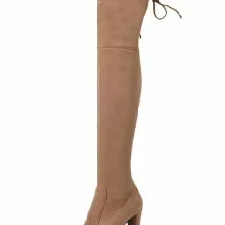 Thigh High Boots Womens Stretch Satin Sanding Lace Up Round Toe Chunky Heel Over The Knee Boots -UK Winter Shoes Sales 2023 201710181609349341079