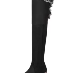 Over The Knee Boots Womens Micro Suede Faux Fur Round Toe Chunky Heel Thigh High Boots -UK Winter Shoes Sales 2023 201711081601105498249