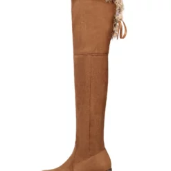 Over The Knee Boots Womens Micro Suede Faux Fur Round Toe Chunky Heel Thigh High Boots -UK Winter Shoes Sales 2023 201711081601111448248