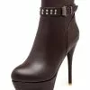 Brown Ankle Boots Women High Heel Booties Platform Round Toe Rhinestones Booties -UK Winter Shoes Sales 2023 201712051514215843814