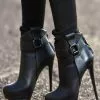Black Ankle Boots Women Shoes Platform High Heel Booties