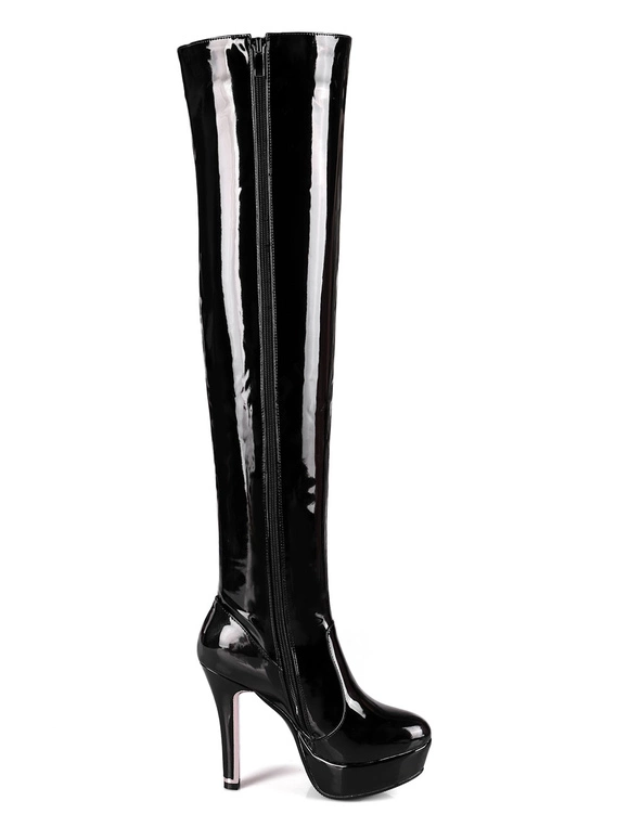 Platform Thigh High Boots Womens Patent Bright Leather Round Toe Stiletto Heel Over The Knee Boots 5 Platform Thigh High Boots Womens Patent Bright Leather Round Toe Stiletto Heel Over The Knee Boots - Image 3