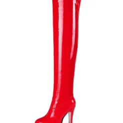 Platform Thigh High Boots Womens Patent Bright Leather Round Toe Stiletto Heel Over The Knee Boots