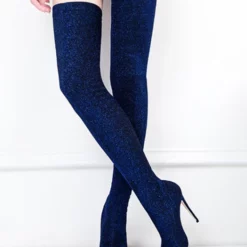 Stretch Thigh High Boots Womens Imitated Silk Solid Color Pointed Toe Stiletto Heel Over The Knee Boots -UK Winter Shoes Sales 2023 201712261201207654882