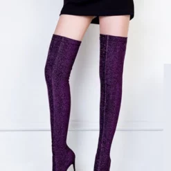 Stretch Thigh High Boots Womens Imitated Silk Solid Color Pointed Toe Stiletto Heel Over The Knee Boots -UK Winter Shoes Sales 2023 201712261201210621935