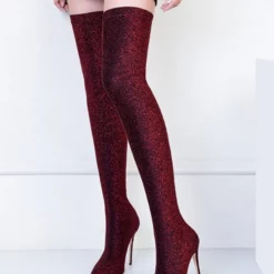 Stretch Thigh High Boots Womens Imitated Silk Solid Color Pointed Toe Stiletto Heel Over The Knee Boots -UK Winter Shoes Sales 2023 201712261201213361982