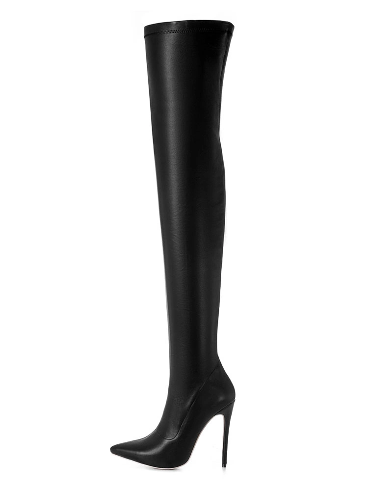Black Thigh High Boots Womens Pointed Toe Stiletto Heel Over The Knee Boots 4 Black Thigh High Boots Womens Pointed Toe Stiletto Heel Over The Knee Boots - Image 2