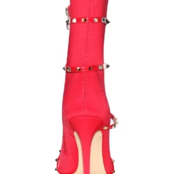 Red Ankle Boots High Heel Booties Pointed Toe Rivets Strappy Stretch Boots -UK Winter Shoes Sales 2023 201807161743556874156