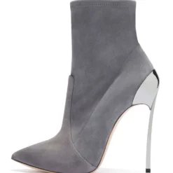 Grey High Heel Boots Women Dress Shoes Suede Pointed Toe Stiletto Heel Short Booties -UK Winter Shoes Sales 2023 201808171830436757075