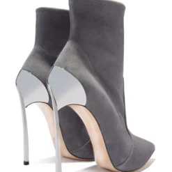 Grey High Heel Boots Women Dress Shoes Suede Pointed Toe Stiletto Heel Short Booties -UK Winter Shoes Sales 2023 201808171830597539183