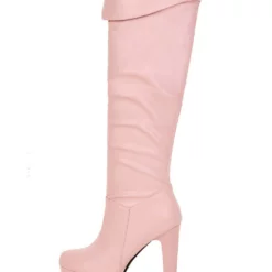 Platform Knee High Boots Womens Almond Toe Chunky Bright Leather Heel Boots -UK Winter Shoes Sales 2023 201809121712000267089