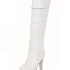 Platform Knee High Boots Womens Almond Toe Chunky Bright Leather Heel Boots -UK Winter Shoes Sales 2023 201809121712011541242