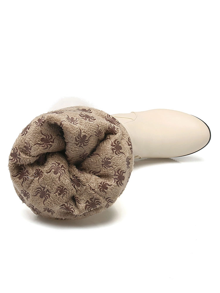 Knee High Boots Womens And Faux Fur Round Toe Low Chunky Heel Boots 9 Knee High Boots Womens And Faux Fur Round Toe Low Chunky Heel Boots - Image 7