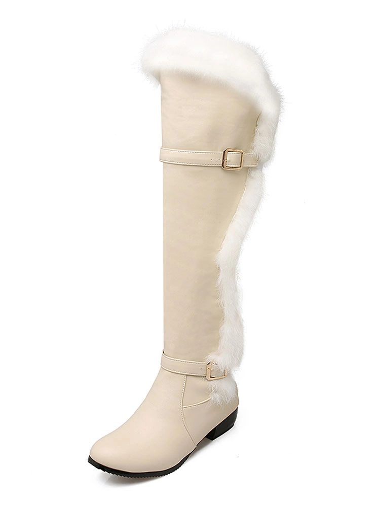 Knee High Boots Womens And Faux Fur Round Toe Low Chunky Heel Boots 3 Knee High Boots Womens And Faux Fur Round Toe Low Chunky Heel Boots