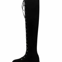 Thigh High Boots Womens Micro Suede Lace Up Round Toe Chunky Heel Over The Knee Boots -UK Winter Shoes Sales 2023 201809131851282258130