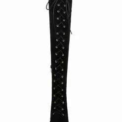 Thigh High Boots Womens Micro Suede Lace Up Round Toe Chunky Heel Over The Knee Boots -UK Winter Shoes Sales 2023 201809131851285022749